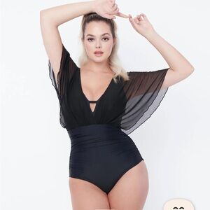 Unique Vintage Black Mesh Sleeved Torrey Swimsuit